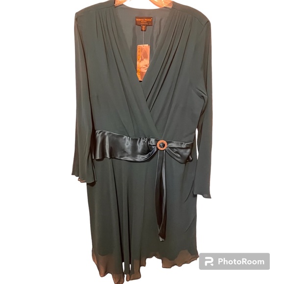 Donna Rocco Womens Silk Faux Evening Wrap Dress Jade Green Size 24W NWT - Picture 3 of 9